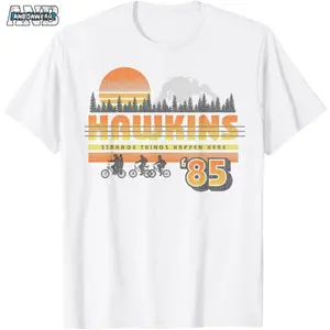 Men's Fashion Crew Neck Printed T-Shirt featuring Stranger Things designs. Made from 100% cotton, machine washable for easy care. Offers relaxed comfort perfect for vacations and everyday wear, suitable for all seasons.