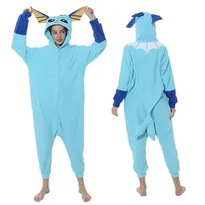Cartoon Vaporeon Hooded Pajamas Cosplay Loungewear Long Sleeve Sleepwear Winter Homewear for Adult Keep Warm