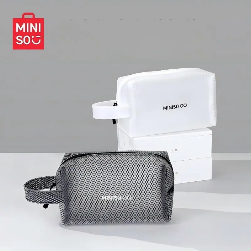 MINISO Square EVA Waterproof Toiletry Bag with Portable Handle, Sturdy Zipper Closure Compact Cosmetic Organizer Bag, Durable EVA Material Travel Wash Bag for Makeup Storage, Daily Use & Back to School