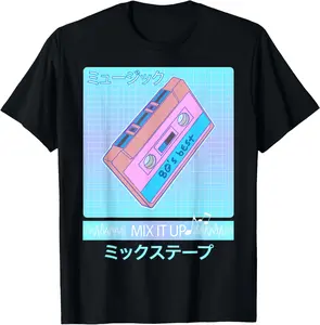 100% Cotton Mix Tape 80s Japanese Otaku Aesthetic Vaporwave T-Shirt