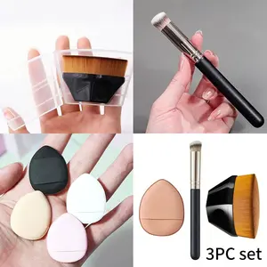 3 Makeup Tool Set Sponge Foundation Concealer Brush High-Quality Contour Blush Brush Soft Bristles Even Application Essential for On-The-Go Makeup Blender Sponge Brushes Makeup Sponges