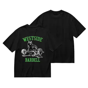 Westside Barbell Weightlifting Bodybuilding Gym T-Shirt, Heavyweight Cotton Bold Cat Barbell Print S-3Xl Unisex Non-Stretch All-Season Workout Training Casual Tee