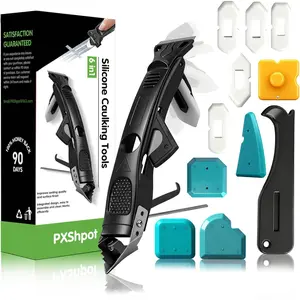 Caulking Tool 6 in 1 Sealant Finishing Tool & Grout Remover Scraper with 6 Silicone Pads, Sealant Removal and Trimming Tool with Squeegee for Bathroom, Window, Door, Kitchen