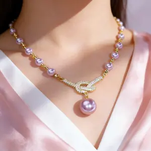 Light luxury high-end purple full diamond pearl necklace women's 2025 new temperament fashion versatile collarbone chain accessories