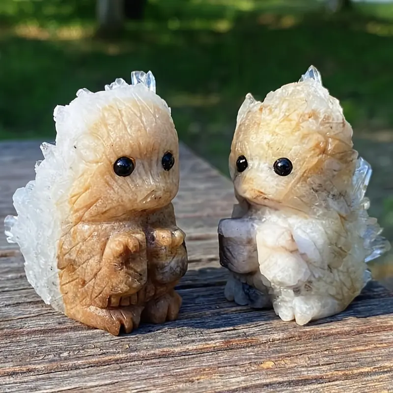Chic White Quartz Crystal Hedgehog Figurine - Natural Stone Animal Sculpture for Home Decor, Reiki & Unique Gift Idea, Cluster, Mineral Specimen