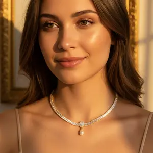 【The best gift】Sparkly Tennis Necklaces for Women Vintage Pearl Pendant Choker Full Diamond Choker Rhinestone Pearl Collar Necklace Trendy Jewelry Gifts for Wedding Christmas Holiday Birthday Party