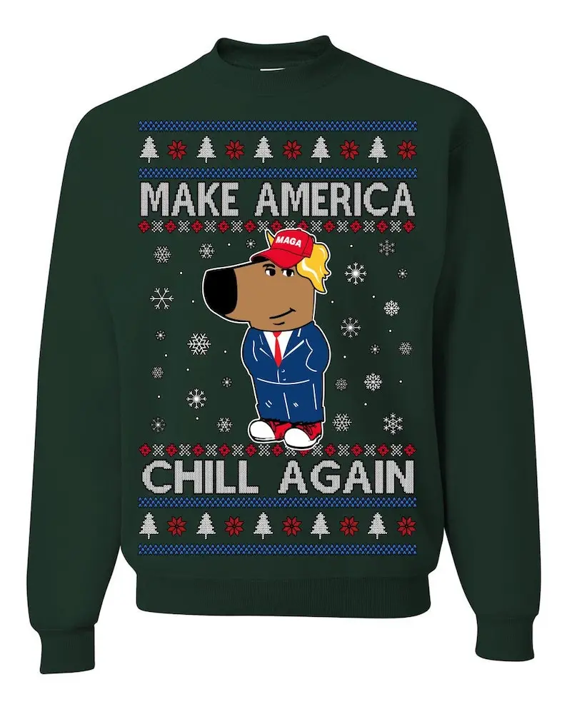 Make America Chill Again Chill Guy Donald Trump, MAGA Ugly Christmas Sweater Ugly Christmas Unisex,  Tops & Tees, For Men, For Women, For Tourism, Gender Neutral Appeal, Fit For All, Fashion For All