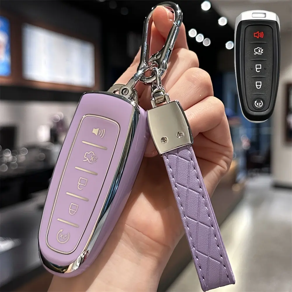 Colorful Auto Key Shell Case for Ford Edge,Focus,Flex,Explorer,Taurus and Lincoln MKS, MKT, MKX with Key Chain-Soft TPU Keychain Case