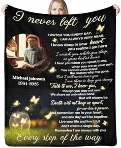 Eyesoul D-Story Custom Memorial Blanket with Photos for Loss of Loved Dad Mom: Made in USA, Sympathy Gift Personalized Throw Blanket Bereavement Blanket for Husband Wife Son Daughter in Memory of Loved One