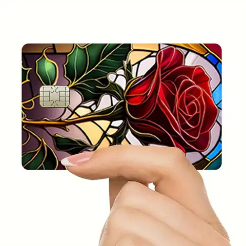 Rose Pattern Credit Card Sticker, 2 Counts/set Ultra-thin Matte Waterproof Scratch Resistant Durable Card Stickers, Compatible with Small Chip Cards, Self Adhesive Stickers, Floral Pattern Sticker, Aesthetic Stickers