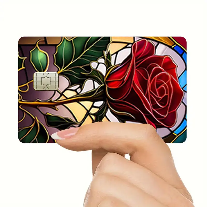 Rose Pattern Credit Card Sticker, 2 Counts/set Ultra-thin Matte Waterproof Scratch Resistant Durable Card Stickers, Compatible with Small Chip Cards, Self Adhesive Stickers, Floral Pattern Sticker, Aesthetic Stickers
