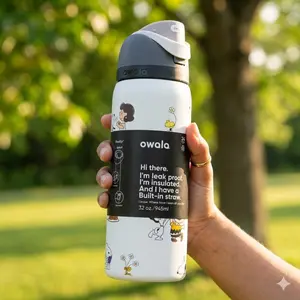 Owala FreeSip 32oz Insulated Water Bottle Stainless Steel Leakproof Flip Lock Lid BPA Free Keeps Drinks Cold 24H Hot 12H Reusable Sports Travel Gym Bottle with Straw Durable Stylish Design Drinkware Cup - Tumbler, Mug