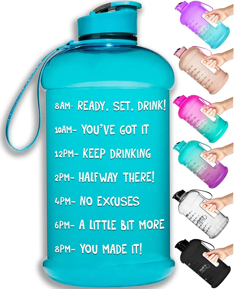 Half Gallon Water Bottle with Time Markers – 64oz Leak-Proof BPA-Free Hydration Jug with Handle, Reusable Fitness & Gym Bottle HydroMATE