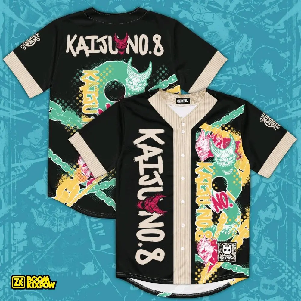 Boom Kix Pow Kaiju No 8 Anime Inspired Baseball Jersey - Classic Menswear Regular Fit Recycled Fabric UPF 50+ Moisture-Wicking