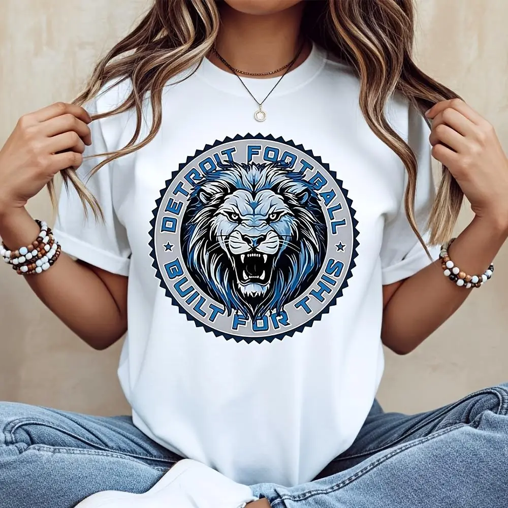 Detroit Football Built For This Lion Graphic T-Shirt, NFL Team Spirit Fan Apparel, Casual Daily Wear Game Day Outfit