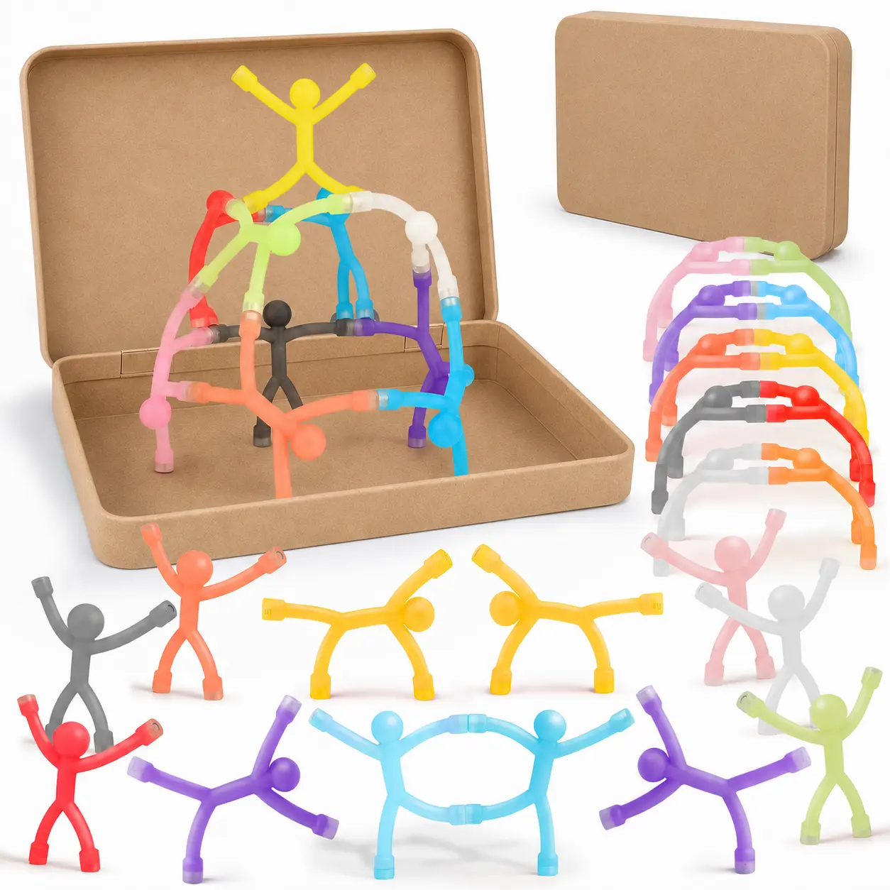 10-Pack Magnetic People Fidget Toy, Bendable Multi-Color Magnetic Stick Figures, Quiet ADHD Sensory STEM Toys for Kids, Travel & Desk Fidgets, Adhd Fidgets