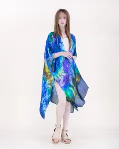 Artistic Print Resort Kimono Cover-Up – Women’s Lightweight Boho Beach Wrap