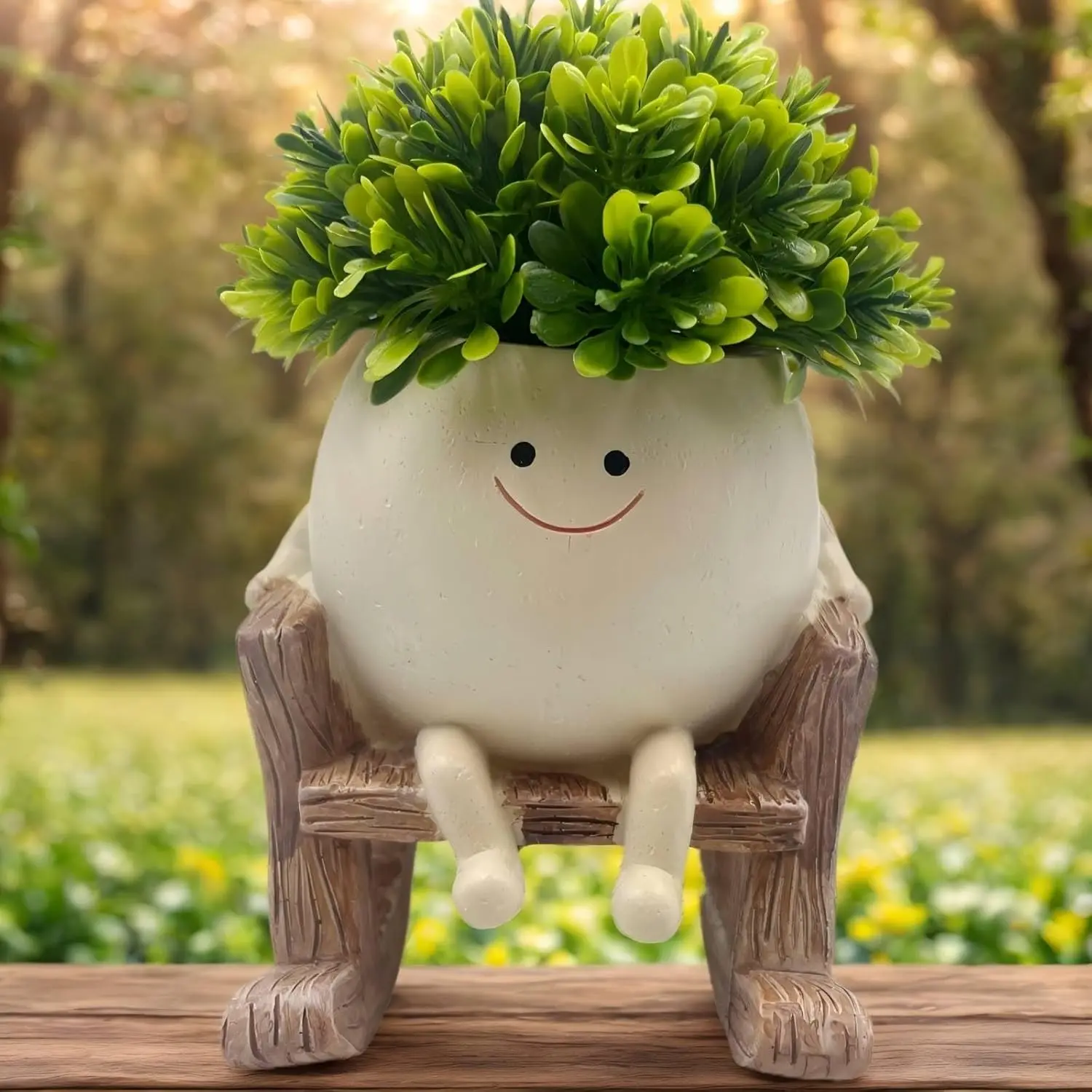 Dual-Purpose Small Smiley Flower Pot Planter with Detachable Component, Low Maintenance, 2-Piece Option for Friends & Family, Fits Artificial/Synthetic Plants, Bathroom & Farmhouse Decor