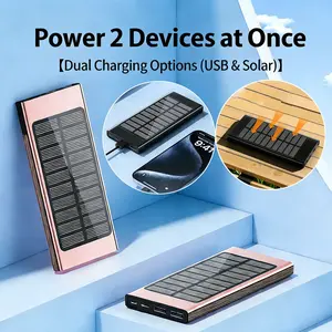 10000mAh Solar Power Bank Portable Charger Solar Panel Charger With Dual USB Output Ports, External Battery Pack for Cell Phones