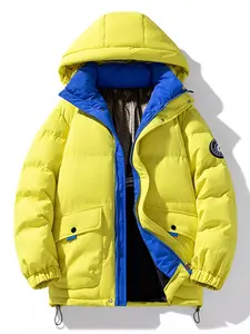 Men's Plus Size Contrast Hooded Puffer Jacket