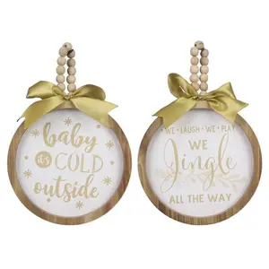 Young's wood round Christmas wall signs s/2