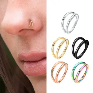 Double Hoop Nose Rings for Women - 316L Surgical Steel Seamless Clicker Nose Ring, Hypoallergenic 20G/18G Piercing Jewelry in 5 Colors