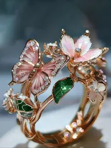 New Butterfly Colorful Oil Drop Ring, Fashion Trendy Open Design, Flower Leaf Ring, Elegant Fashion Rings, Party Jewelry, Valentine's Day Gift, Boho Style Rings, Statement Ring