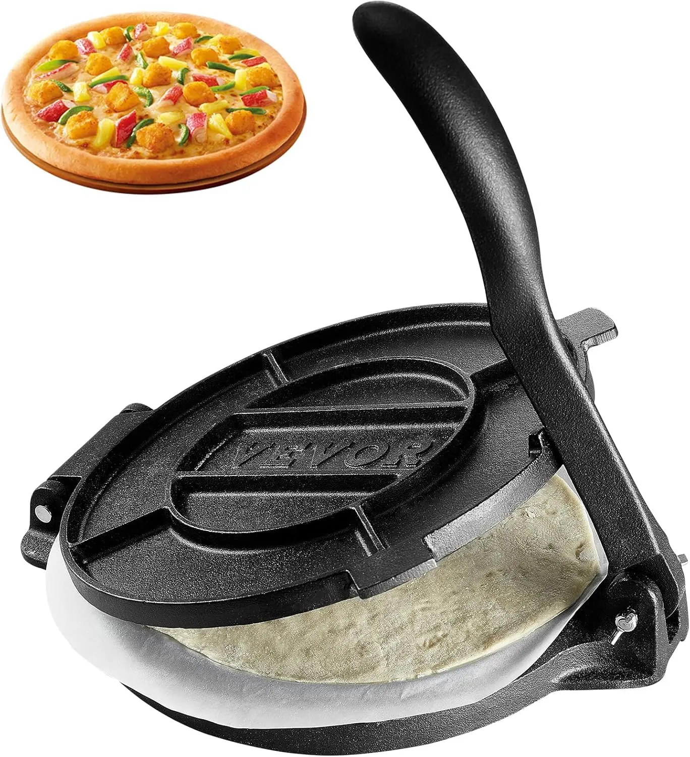 VEVOR 10-Inch Cast Iron Tortilla Press, Heavy-Duty Kitchen Utensil Pre-Seasoned Pataconera with 100 Pcs Parchment Paper for Flour Tortillas, Rotis, Tawa Dough Making, Utensils