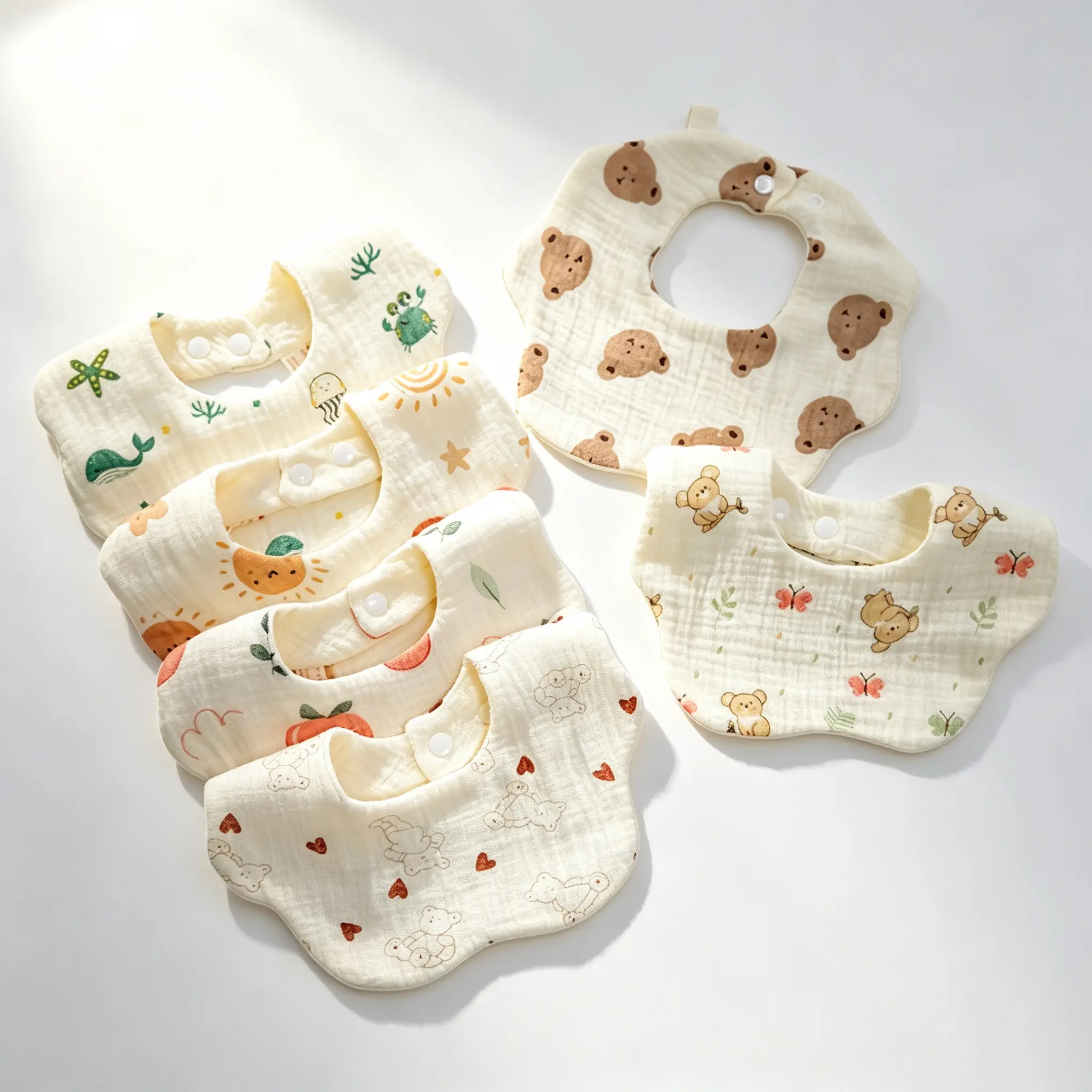 6pcs Ultra Soft Infant Baby Feeding Bibs, Suitable for Ages 0-3 Years, Adjustable Size, Washable Machine Wash, Newborn Cloth Saliva Towel