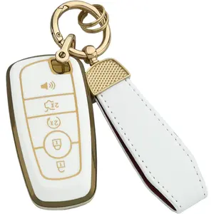 for Ford Key Fob Cover with Keychain, Full Coverage Protection Key Case for 2018-2026 Explorer Fusion Escape Edge Bronco F150 Maverick Mustang Accessories, White