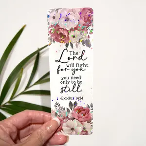 Exodus 14:14 Christian Bookmark with Holographic Finish Featuring The Lord Will Fight for You Design for Bible Lovers 2"x6" Holographic Dot Glitter Pattern reading bookmark