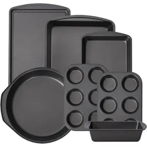 7 count Nonstick Bakeware Set, Carbon Steel Baking Pans Set for Oven, Includes Cookie Sheet, Loaf Pan, Muffin Pan & Roasting Pan, PFOA Free Baking Set for Kitchen &  Baking