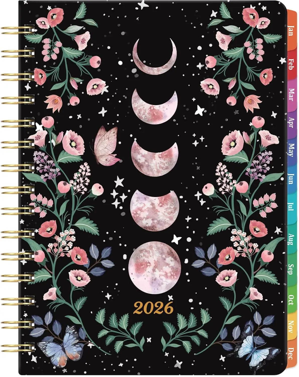 2026 Planner - 2026 Planner Weekly and Monthly with Tabs, Jan. 2026 - Dec. 2026, 6.3" x 8.4", Planners 2026 with  Pocket + Thick Paper + -Wire Binding - Moon