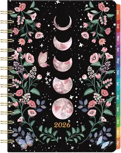 2026 Planner - 2026 Planner Weekly and Monthly with Tabs, Jan. 2026 - Dec. 2026, 6.3" x 8.4", Planners 2026 with  Pocket + Thick Paper + -Wire Binding - Moon