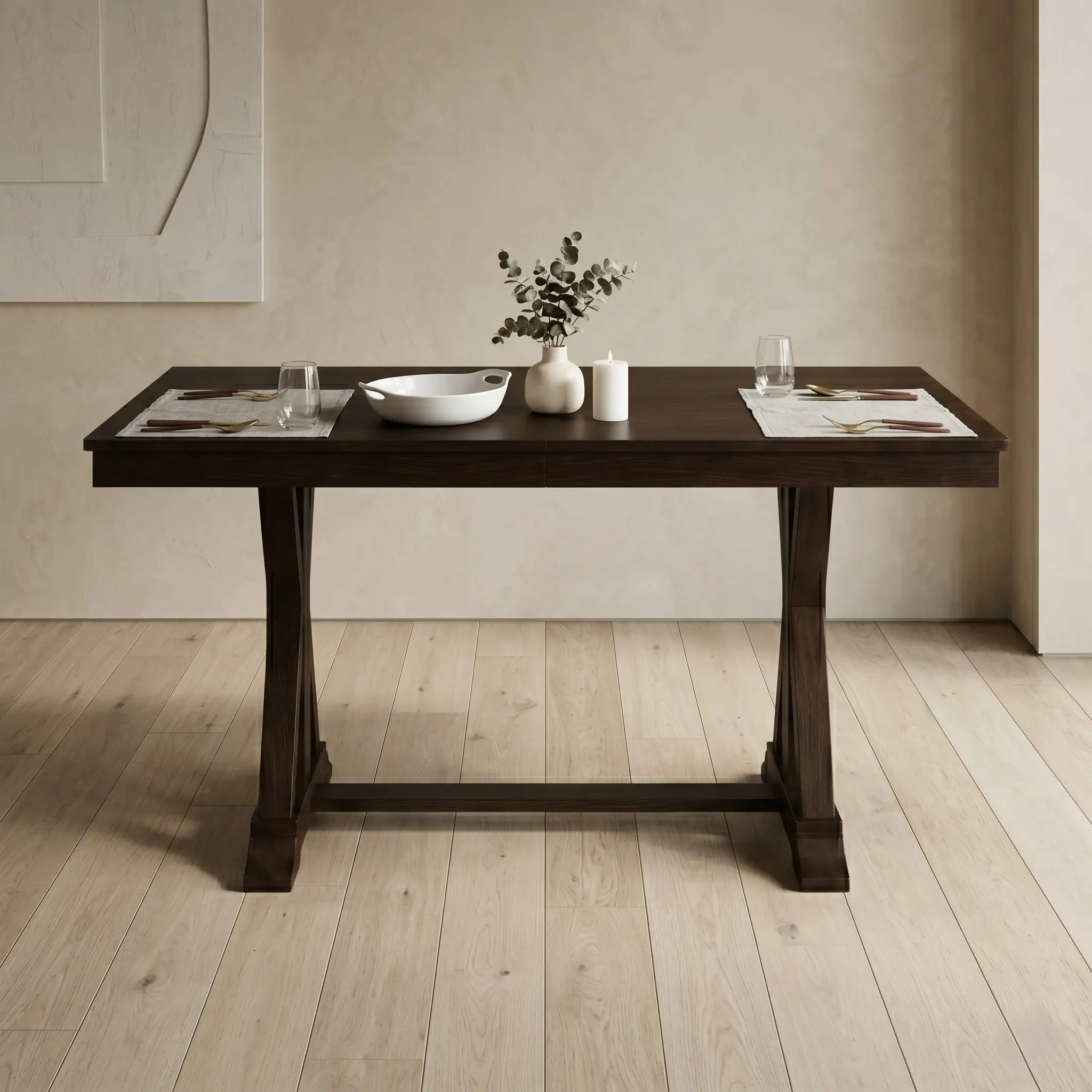 Favorer Talon Rectangle Dining Table - Trestle Sturdy Base, Solid Wood Construction, Traditional Style, 59.1"l x 35.4"w x 29.3"h, Requires Setup, Formaldehyde (Gas)-Free Indoor Table for Family Dinners & Gatherings