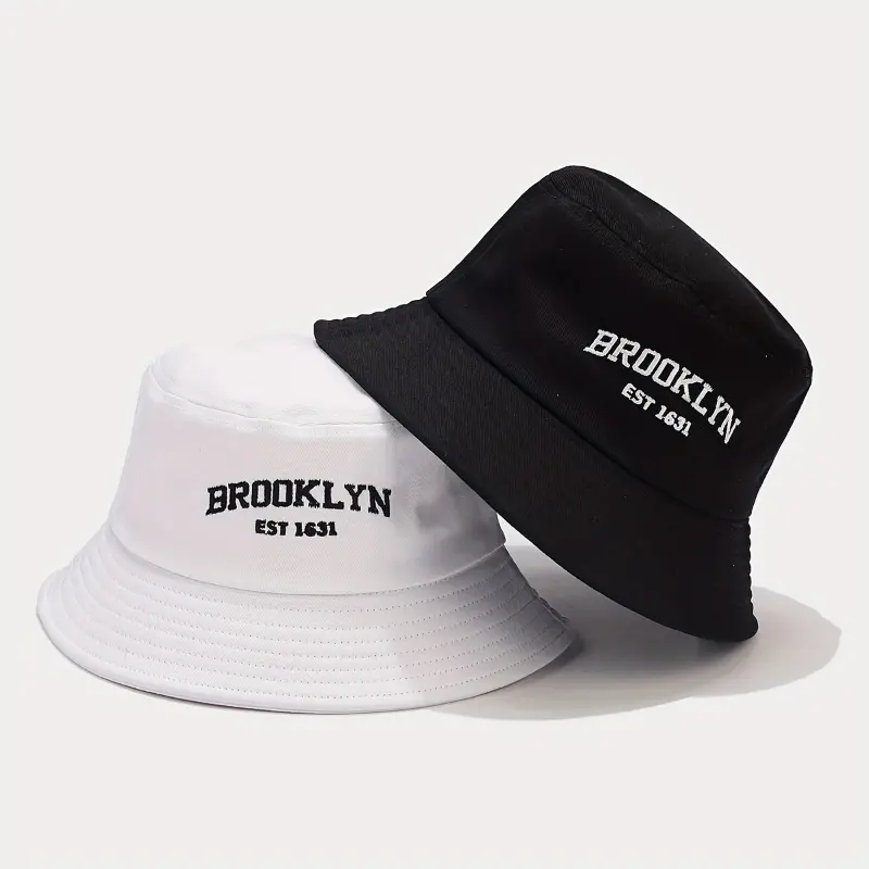 1pc Unisex Embroidered "BROOKLYN" Bucket Hat, 100% Polyester, Sporty Style, Knitted, Hand Wash Only, Perfect for Outdoor, Travel, Beach Parties - Spring/Autumn Fashion Accessory