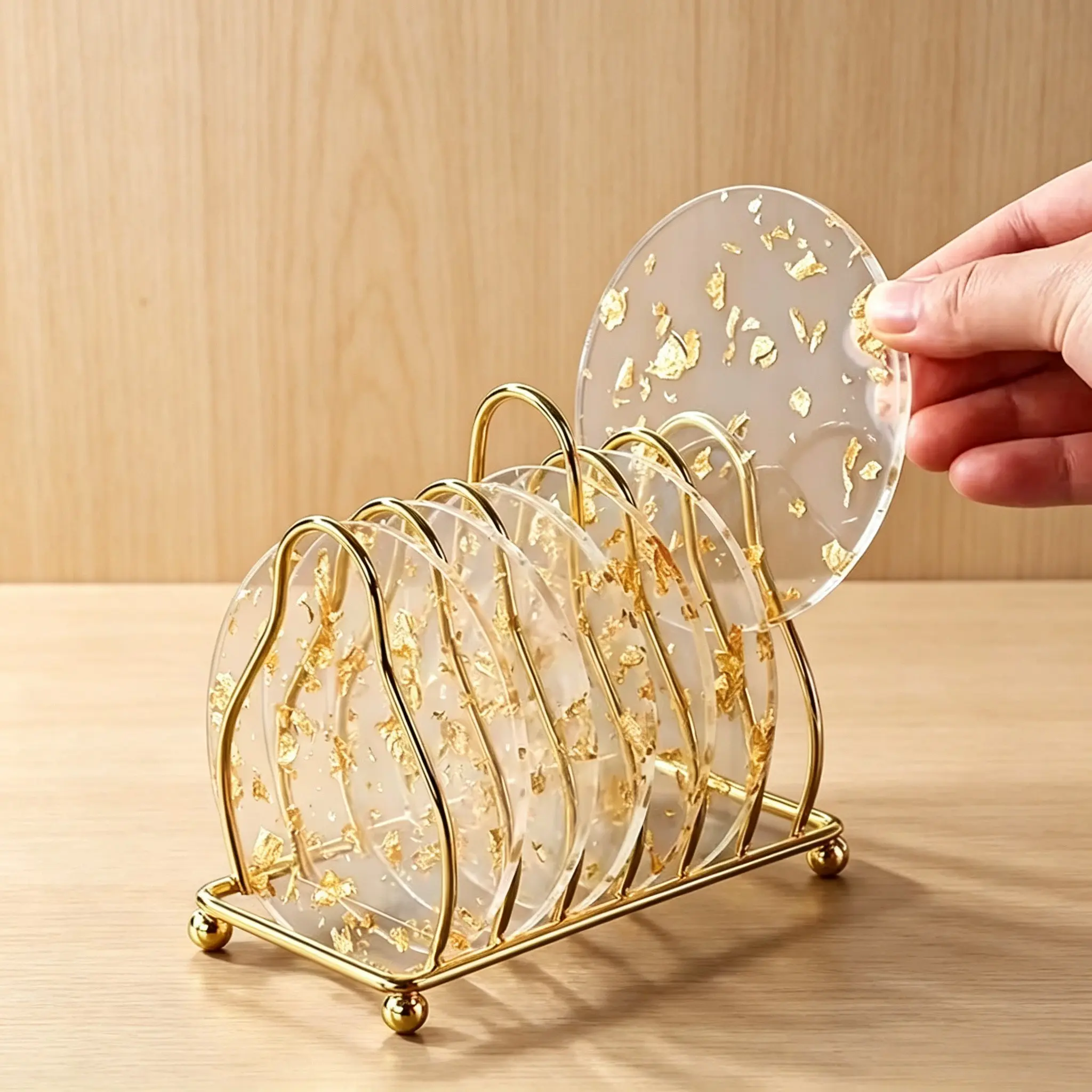 5-Piece Acrylic Coaster Set, Decorative Coaster, 3.7-Inch Size, Luxurious Heat-Resistant Design, Protects Tabletop, Enhances Home Decor, Party Supplies