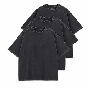 Men's 3-Pack Cotton Retro Washed Black Boxy Fit Short-Sleeve Tees, Essential Streetwear Tops for Men & Women