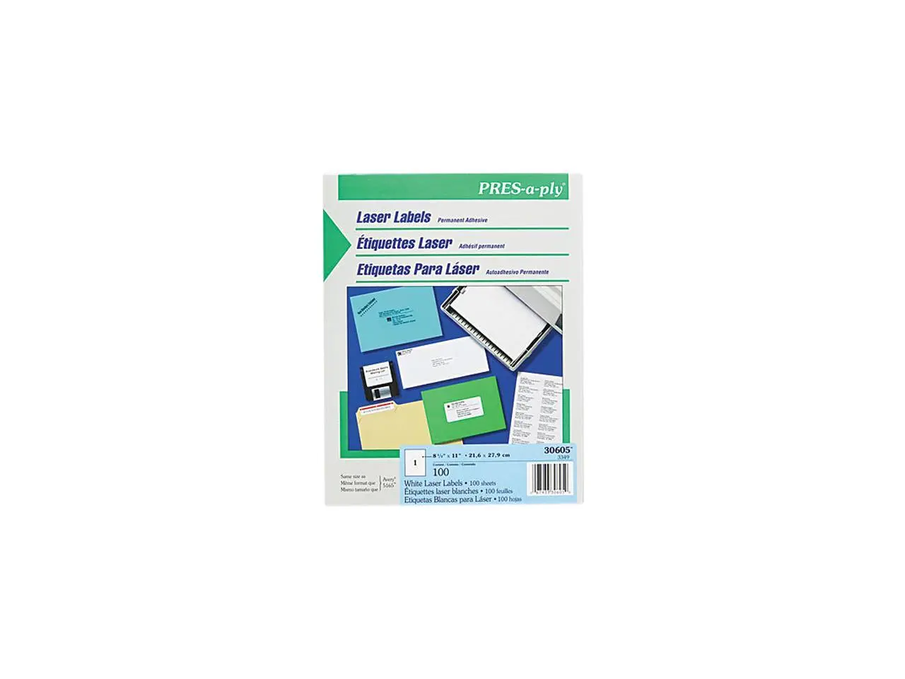 PRES-a-ply Laser Full-Sheet Labels 8 1/2 x 11 White 100/Box 30605
