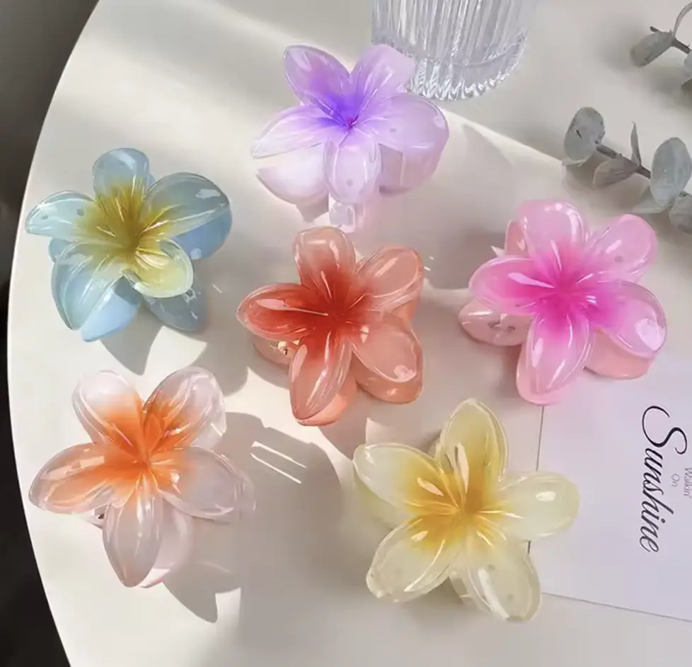 Nonslip Flower Hair Claw Clip Hawaiian Plumeria Flower Claw Clip for Thick Thin Hair Cute Large Flower Hair Claw Clips Hairpins