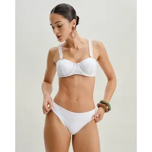 Rihoas White Polyester Textured Jacquard Underwire Bikini Set - Sports & Outdoor Swimwear with Drawstring Waist, Removable Cups