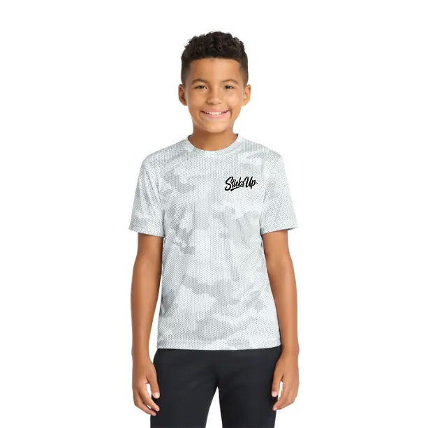 Men's Lacrosse Shooter Camo T-Shirt with Camo Vibes - Adult, SUST370SCRIPSHLD, Round Neck, Shortsleeve, Menswear, Polyester, Top, Tshirt, Print, Moisture-Wicking, Camo Pattern