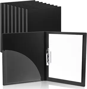 8 Pack Punchless Clamp Binder Folder, Ringless Binder with Metal Clip and Poly Covers, Flex Colored Swing Clamp for Work School Documents, 9.7 x 11.5 Inch Black
