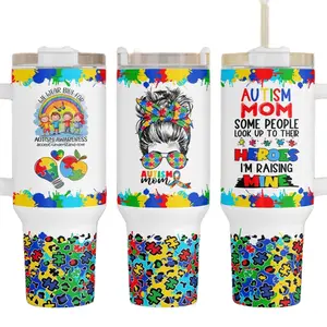Autism Mom 40oz Tumbler - Colorful Design with Autism Awareness and Parenting Themes - Perfect for Hydration and Support - Bottle, Drinkware cup