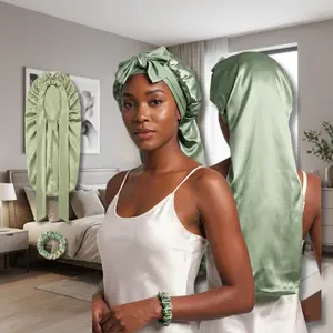 Extra Long Mulberry Silk Bonnet for long hair with matching silk scrunchie
