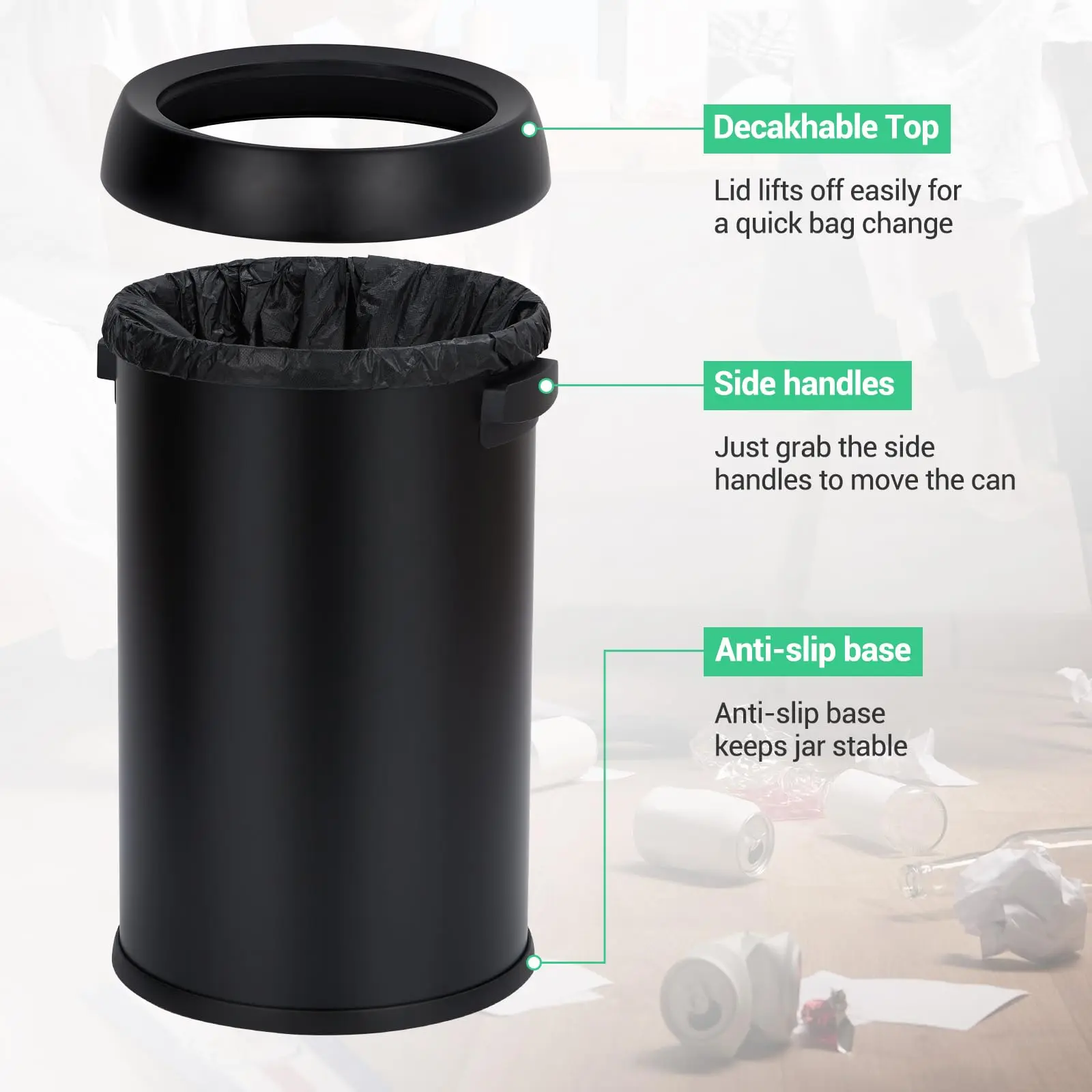 Garvee 65L/17 Gallon Commercial Stainless Steel Swing Top Waste Bin ...