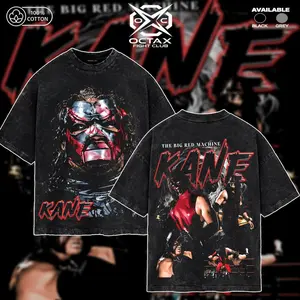 [Octa-X] Kane Premium Wrestling Acid Washed T-Shirt, WWE Premium Wrestling 100% Cotton T-Shirt, The Big Red Machine Graphic Tee, Kane Shirt, WWE Fans Shirt, Wrestling Event Outfit