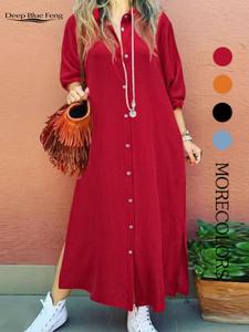 women's plain button shirt collar long sleeve dress, casual fashion collared long dress for daily outdoor wear, women dress for spring & summer, classy modest dresses, womenswear