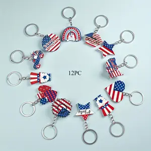 Patriotic 4th of July Keychain Bulk Set, USA Flag Charms