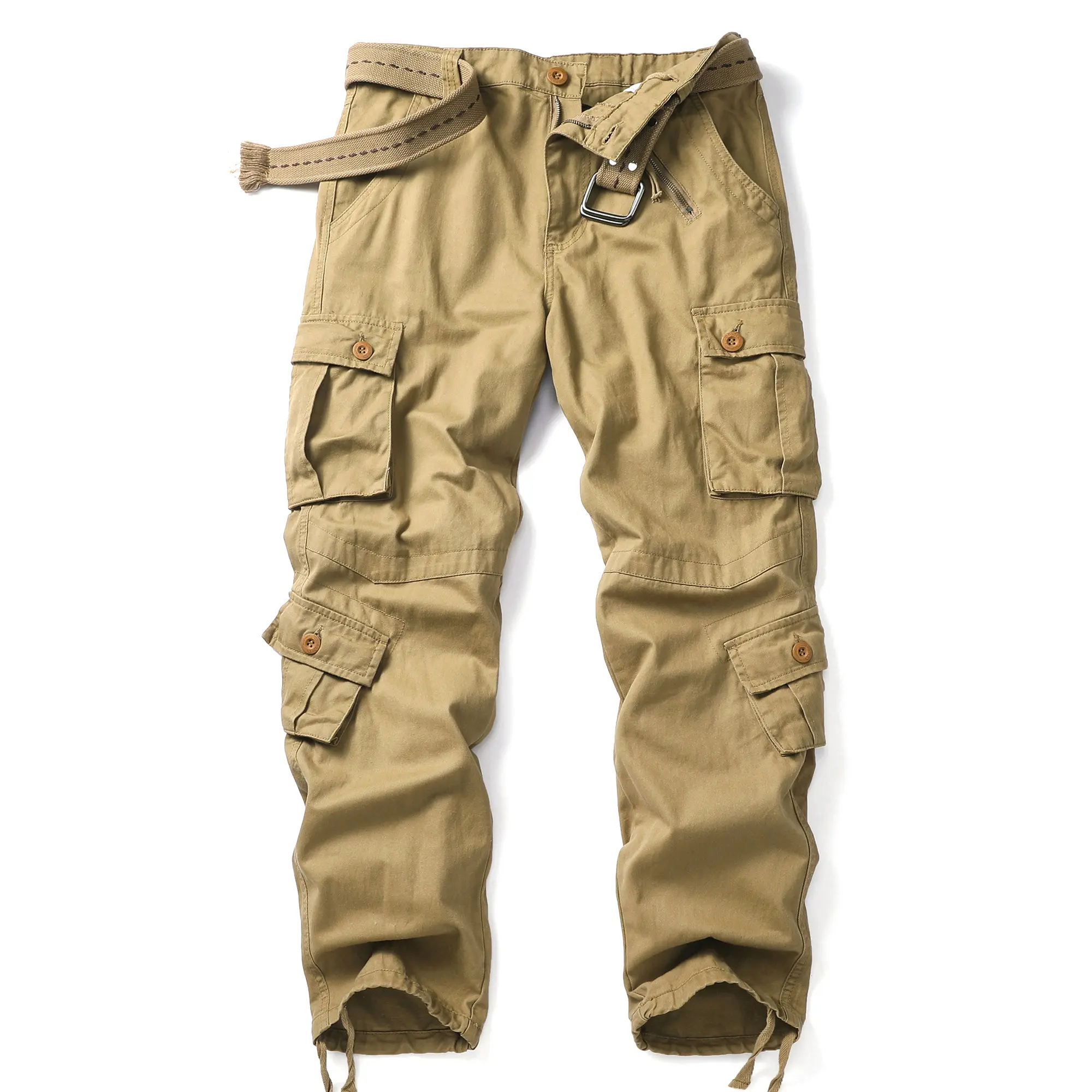 AKARMY Men's Casual Cargo Pants Military Army Camo Pants Combat Work Pants with 8 Pockets 3357-kaqi (No Belt) Menswear Underwear Khaki Apparel